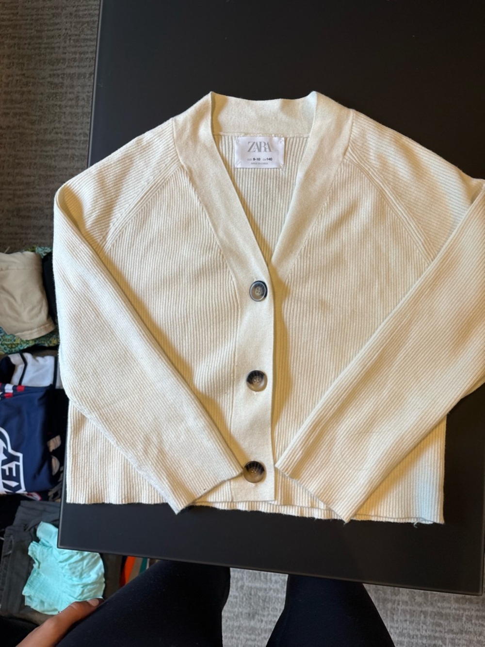 Zara Cream Button-Front Ribbed Cardigan